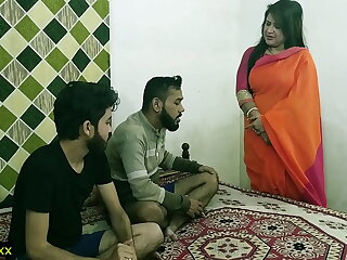 Indian hot xxx threesome sex! Malkin aunty and two young house-servant hot sex! clear hindi audio